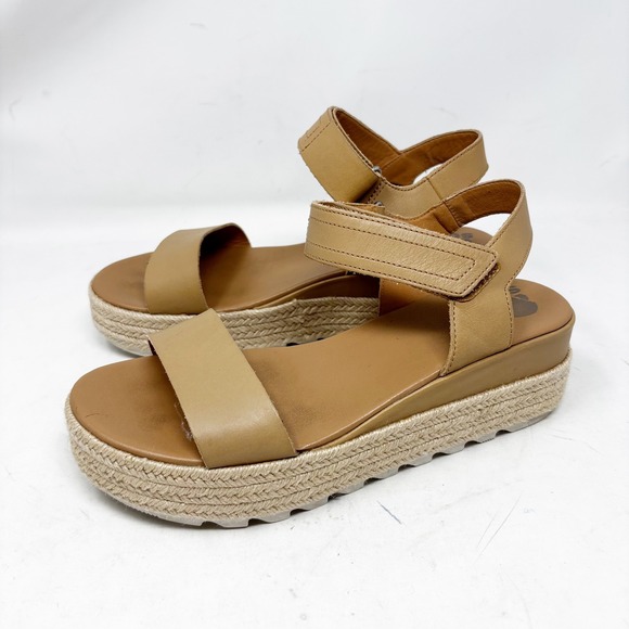 Sorel Tan Leather Espadrille Platform Wedge Sandals Size 9.5 Adjustable Strap - Picture 9 of 9